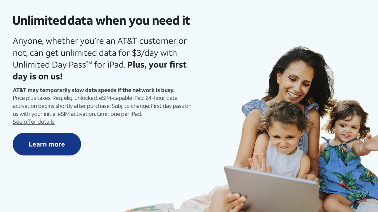 AT&T запускает безлимитный дневной тарифный план за 3 доллара для пользователей iPad