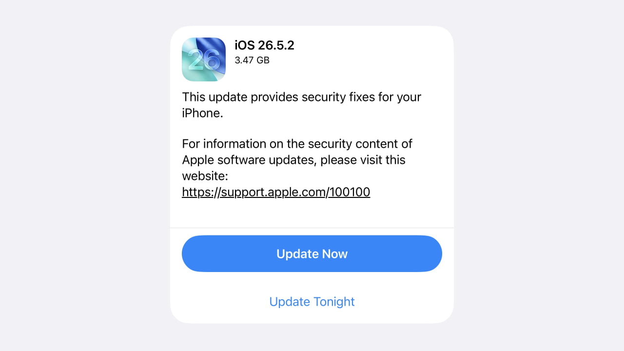 Apple выпускает iOS 26.5.2 и iPadOS 26.5.2 с исправлениями безопасности [Скачать]