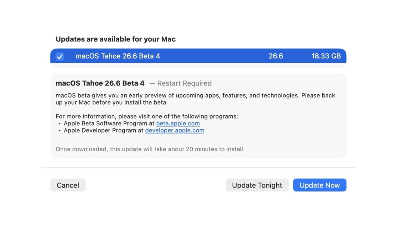Apple Releases macOS Tahoe 26.6 Beta 4 to Developers [Download]