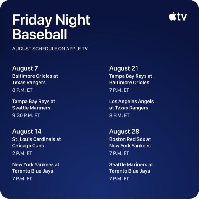 Apple Announces August 'Friday Night Baseball' Schedule
