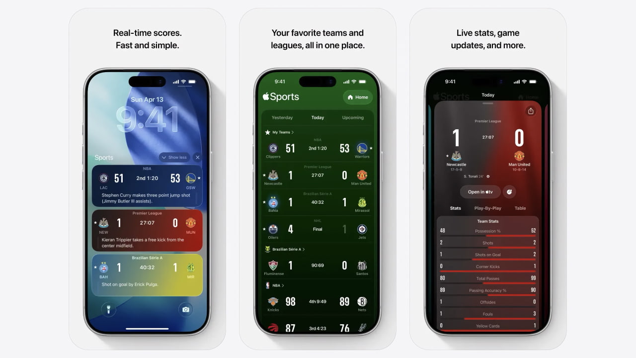 Приложение Apple Sports пополнилось семью новыми футбольными лигами и функцией просмотра расстановок