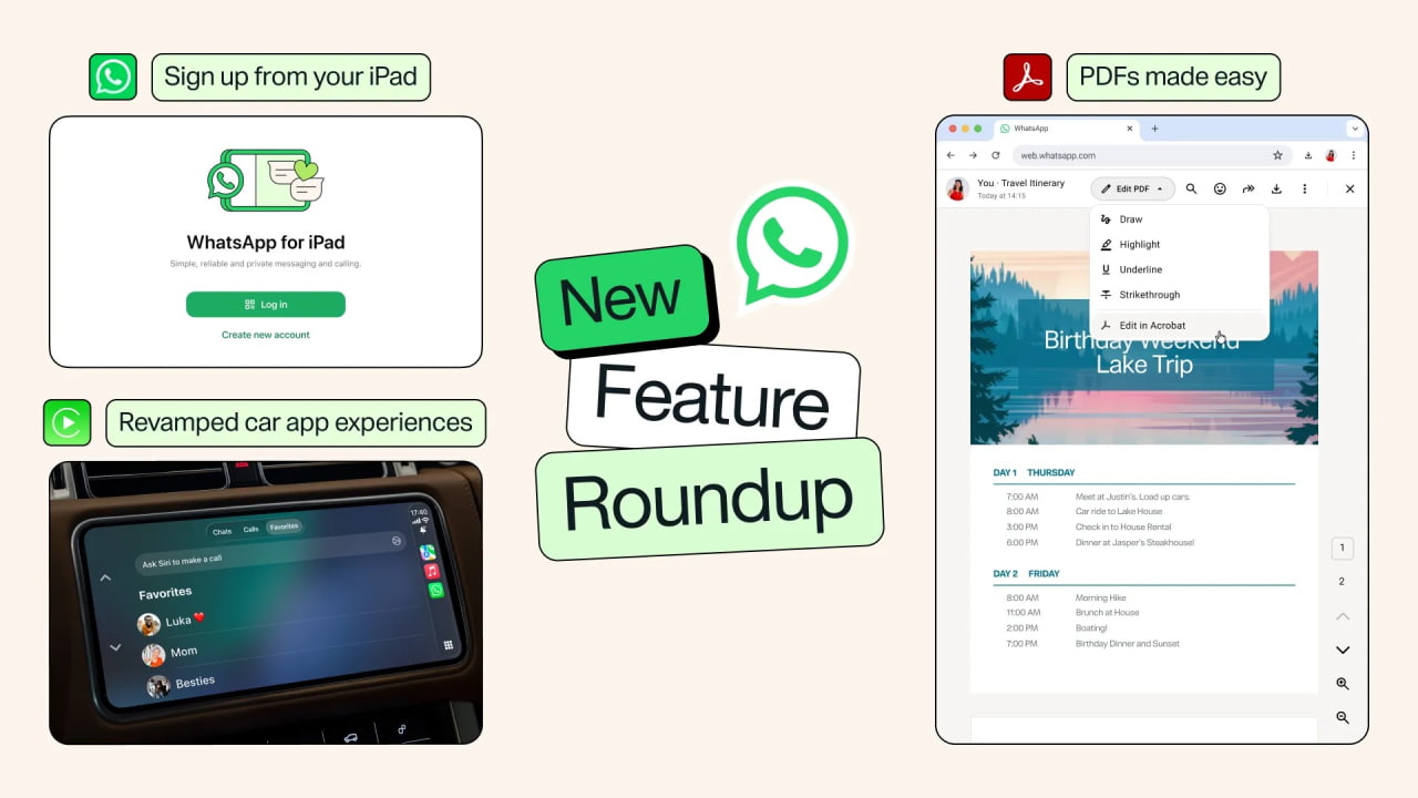 WhatsApp коренным образом меняет интерфейс CarPlay, добавляет регистрацию на iPad и инструменты для работы с PDF