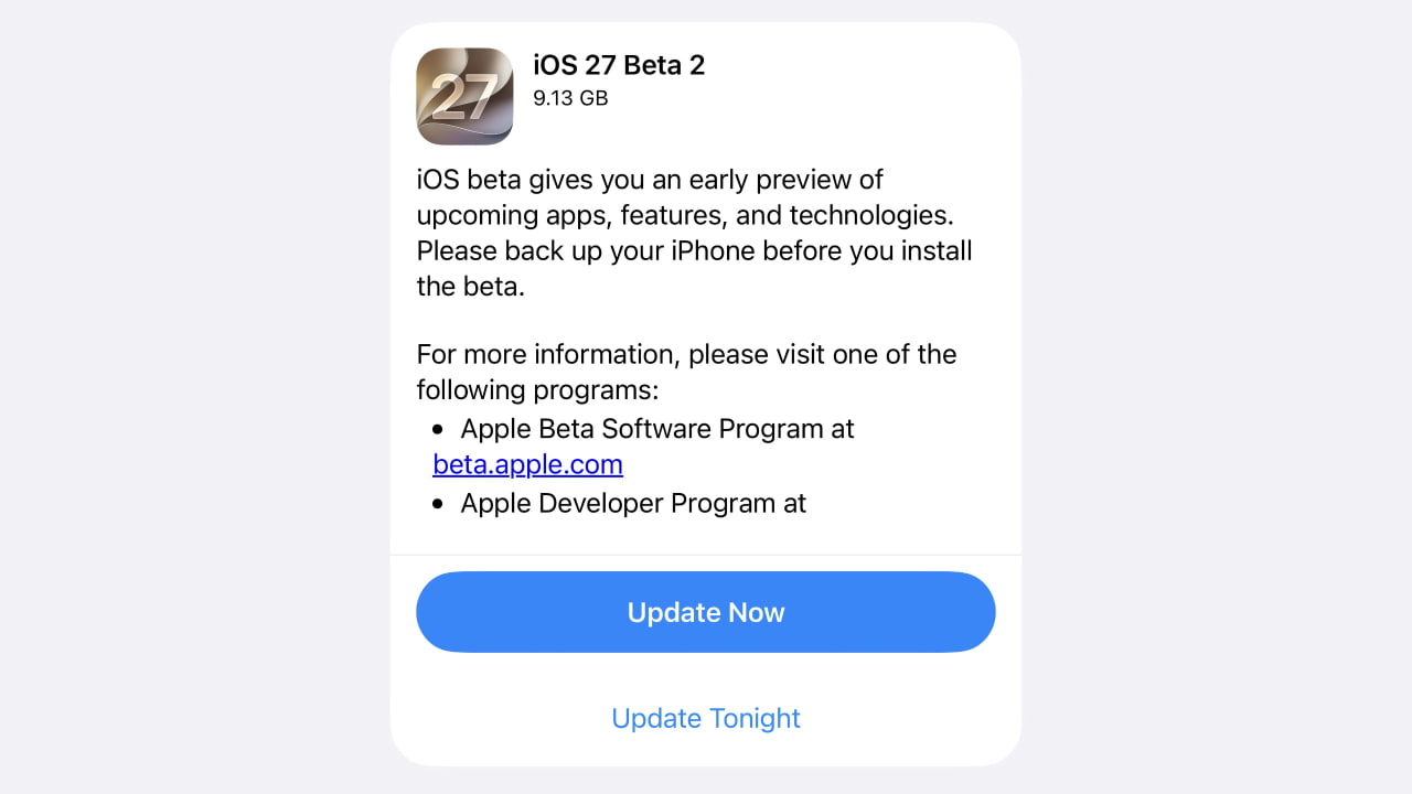 Apple выпускает вторые публичные бета-версии iOS 27, macOS Golden Gate и других систем