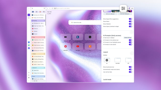 Opera One Adds Vertical Tabs and Google Lens Search Bar Integration