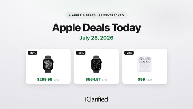 Apple Deals Today: Apple Watch Series 11 Titanium $564.97, 42mm $299.99, AirPods 4 $99, and More