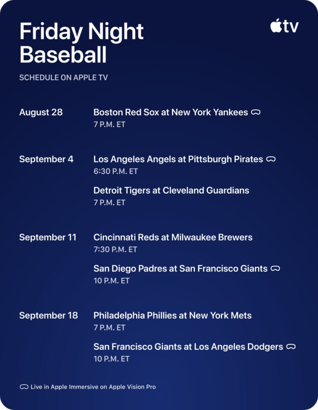 Apple Announces First Live Apple Immersive 'Friday Night Baseball' Broadcasts