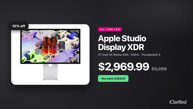 Apple Studio Display XDR Hits All-Time Low of $2,969.99 ($329 Off) [Deal]