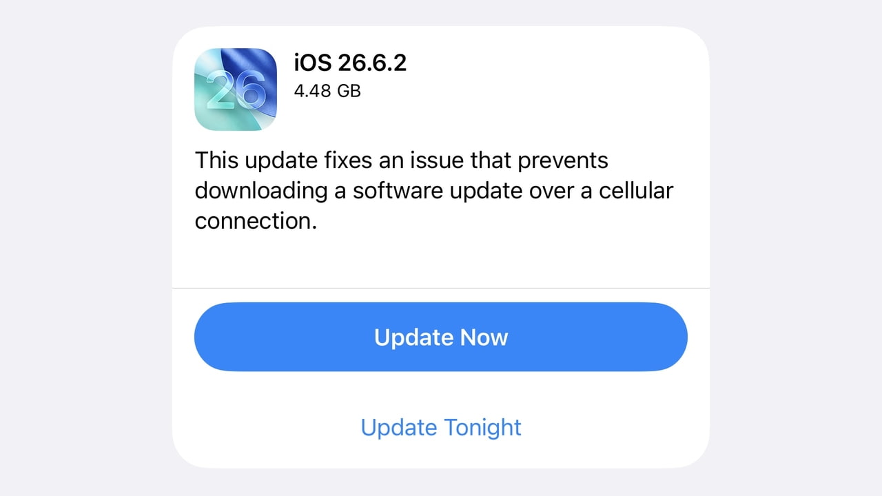 Apple Releases iOS 26.6.2 and iPadOS 26.6.2 With Cellular Update Fix [Download]