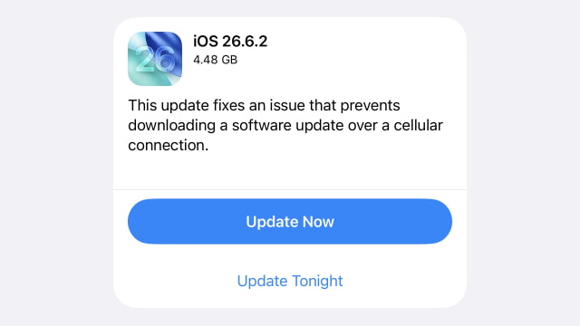 Apple Releases iOS 26.6.2 and iPadOS 26.6.2 With Cellular Update Fix [Download]