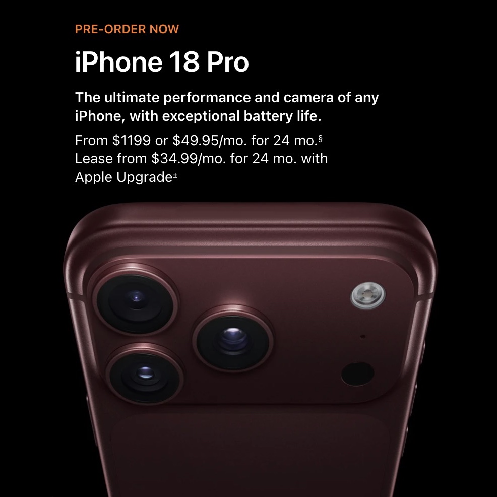 iPhone 18 Pro and iPhone 18 Pro Max Now Available to Pre-Order