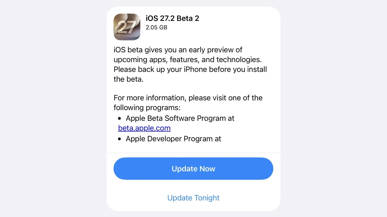 Apple Releases iOS 27.2 Beta 2 and iPadOS 27.2 Beta 2 to Developers [Download]