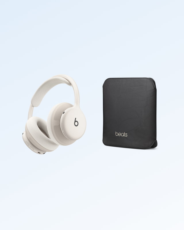 Beats 360 headphones and their woven ripstop carrying case.