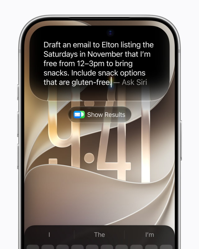 Siri AI using personal context to draft an email on iPhone