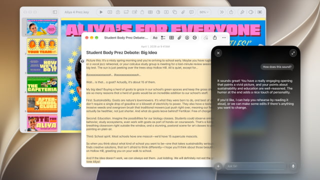 Siri AI open alongside apps on a Mac desktop