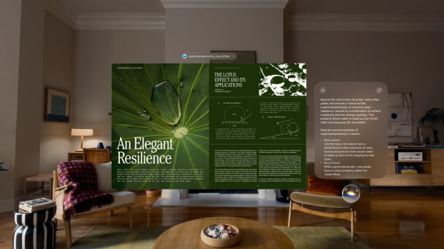 Siri AI and content windows in an Apple Vision Pro environment