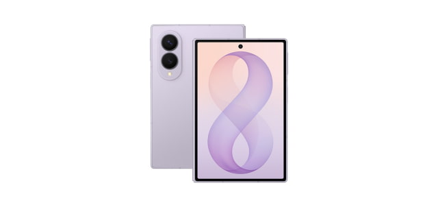 Lavender Samsung Galaxy Z Fold8 shown from the front and back