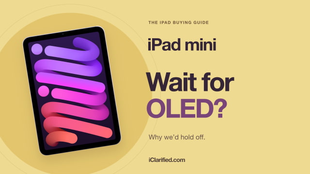 Current iPad mini on a golden background beside the question: wait for OLED?