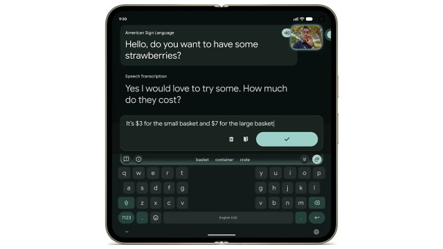 Image showing Live Transcribe support with ASL on Pixel 11 Pro Fold