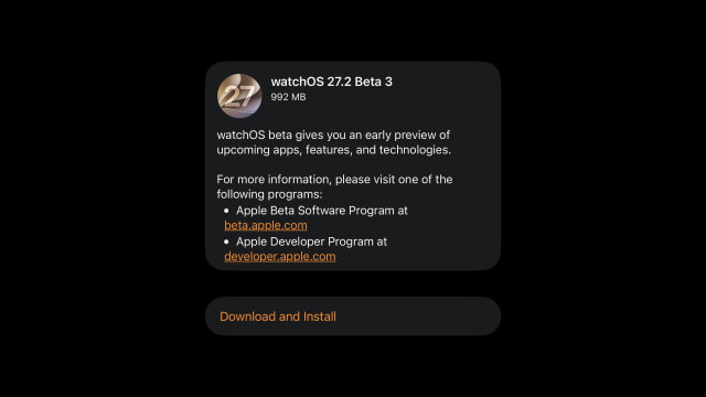 watchOS 27.2 Beta 3 Software Update screen