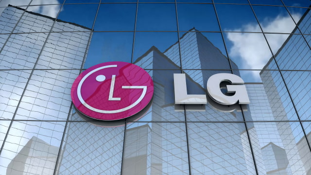 LG logo on a glass building facade.