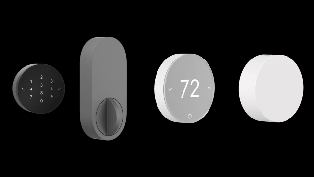 LG smart deadbolt lock, thermostat, and temperature sensor shown in leaked renders.