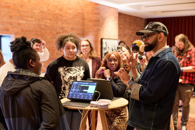 Creatives at the launch of the Apple x King's Trust Creative Labs speak with Prophet Guillory.