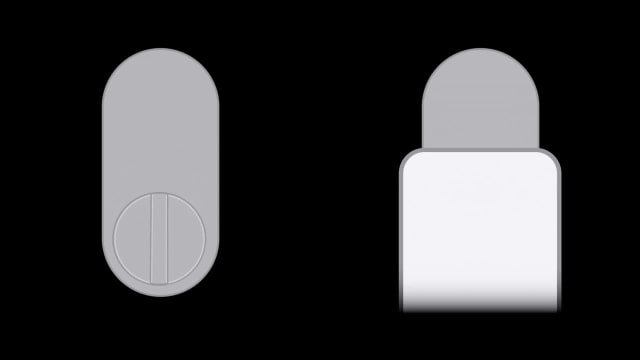 Two frames from the LG lock setup animation, showing the lock followed by an iPhone held against it