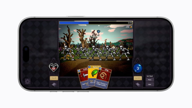 A Vampire Crawlers card battle running on an iPhone.