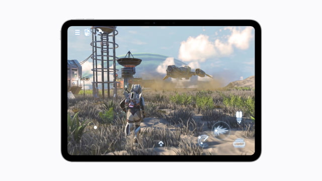 No Man's Sky gameplay with touch controls on an iPad.