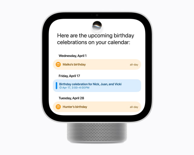 Siri AI displaying personal Calendar information on HomeView.