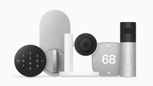 Apple Home Collection door lock, indoor camera, video doorbell, and thermostat.