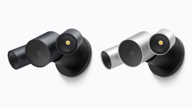 LG Floodlight Cam with dual lights in Essence Silver and Essence Graphite.