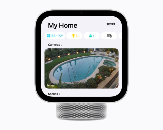 Camera footage and home controls on Apple HomeView.