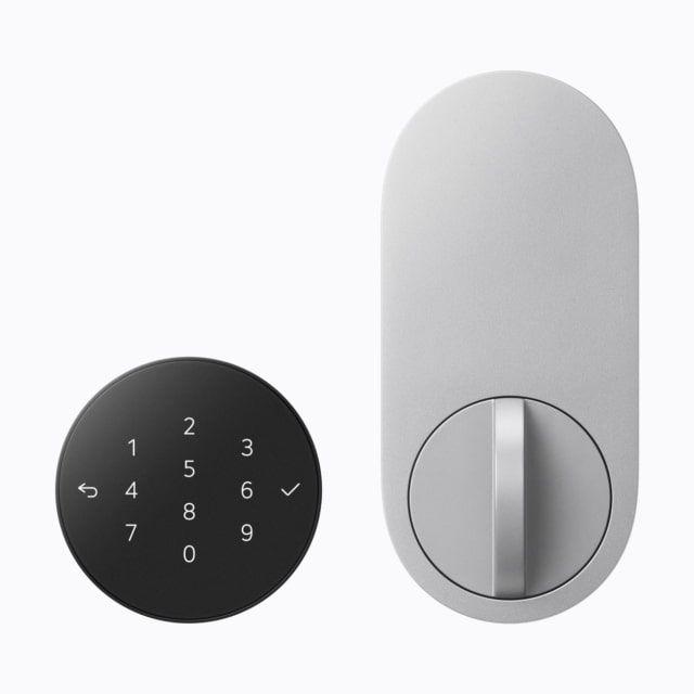 LG Smart Deadbolt Lock keypad and interior mechanism in Essence Silver.