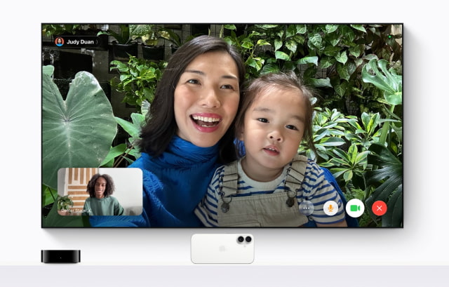 FaceTime participants on a television using Apple TV 4K.