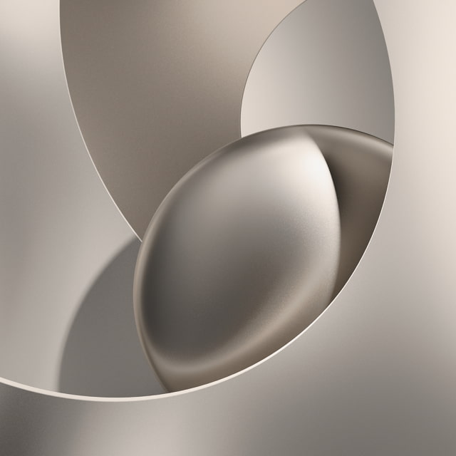 Official Apple HomeView Starlight wallpaper with sculpted metallic ribbons surrounding a shaded sphere