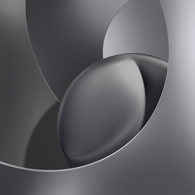 Official Apple HomeView Space Gray wallpaper with sculpted metallic ribbons surrounding a shaded sphere