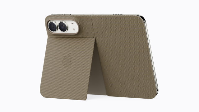 The taupe iPhone Duo Folio with its integrated kickstand.