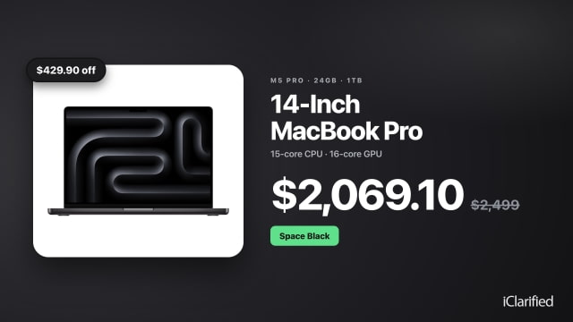 14-Inch MacBook Pro With M5 Pro Drops to $2,069.10 ($429 Off) [Deal]