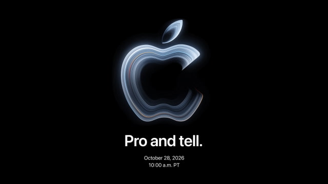 Apple's Pro and tell event artwork showing October 28, 2026, at 10:00 a.m. PT.