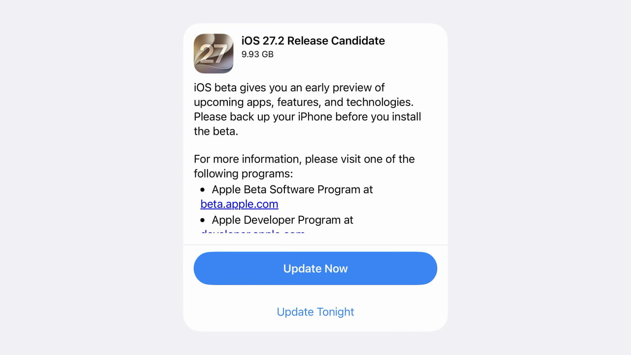 Apple Releases iOS 27.2 RC and iPadOS 27.2 RC to Developers [Download]