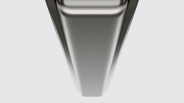 A close-up of the titanium hinge area on iPhone Duo.