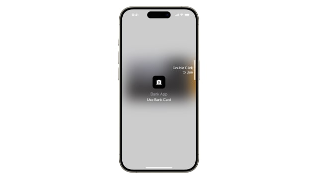 Apple illustration of a third-party bank app using NFC contactless payments on iPhone.