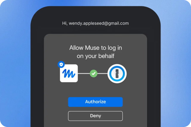 1Password's illustration of the approval screen for a Muse login request.