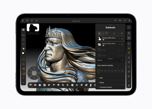 ZBrush graphics tools running on the A20 Pro iPad mini.