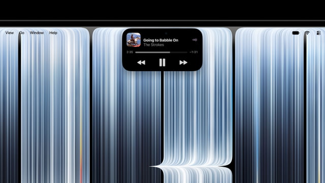 Apple Music controls in Dynamic Island on MacBook Pro.