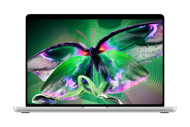 MacBook Pro with PROLED XDR display showing colorful butterfly wings