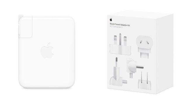 Apple's updated 140W Power Adapter and World Travel Adapter Kit packaging marked AC Connector 2