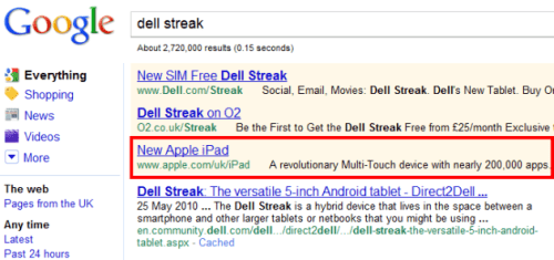 Apple Targets Dell, HP Tablet Searchers With Adwords Campaign