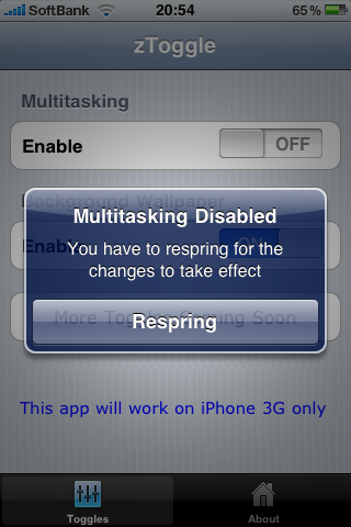 zToggle Lets You Easily Enable and Disable Multitasking on Your iPhone 3G